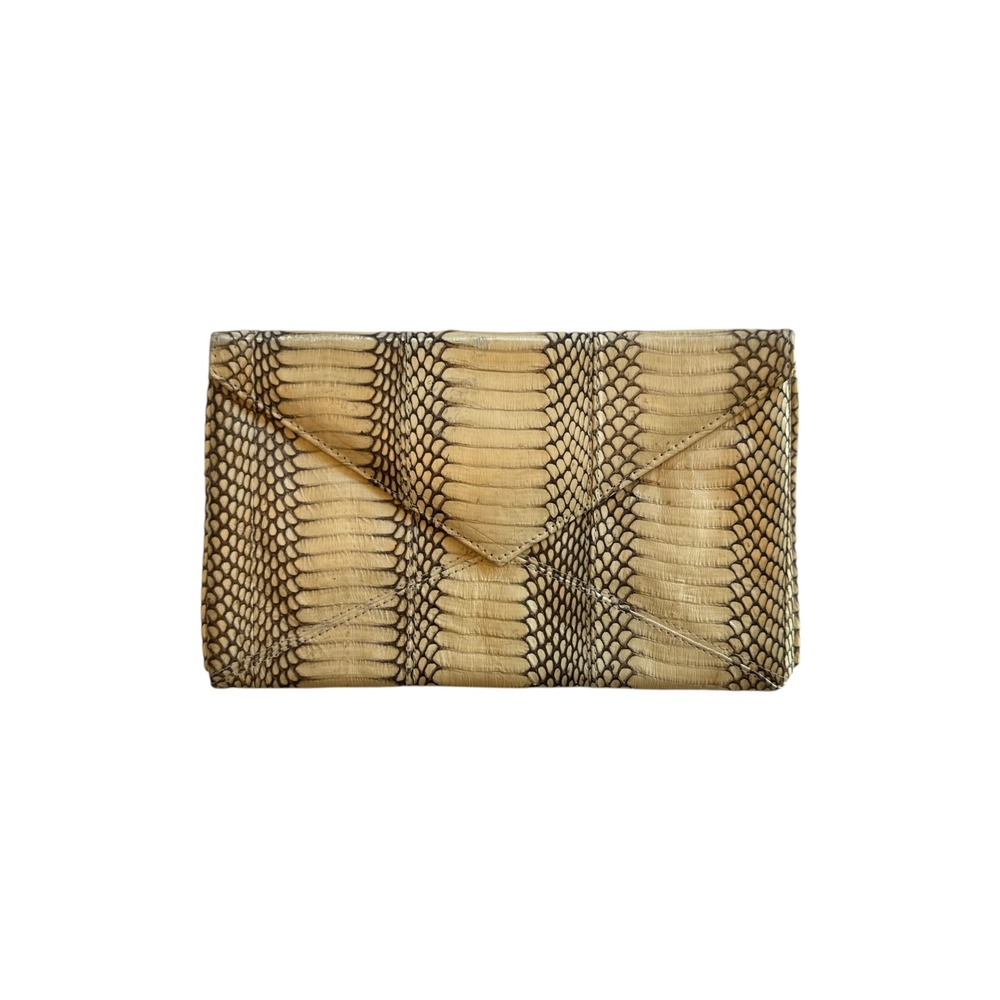 Beirn Vintage Genuine Python Snakeskin Leather Cream & Black Envelope Clutch Bag